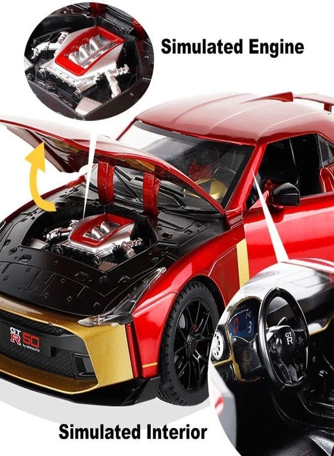 LONGMIRE Metal Pull Back Diecast Car Pull Back Car Model with Sound Light Boys Gifts Toys for Kids Pack of 1, Multicolor (Nissan GTR 50) - Image 3